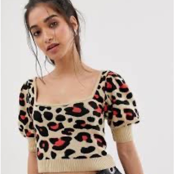Asos Leopard Knit crop Top Size 4 or small - Picture 1 of 5